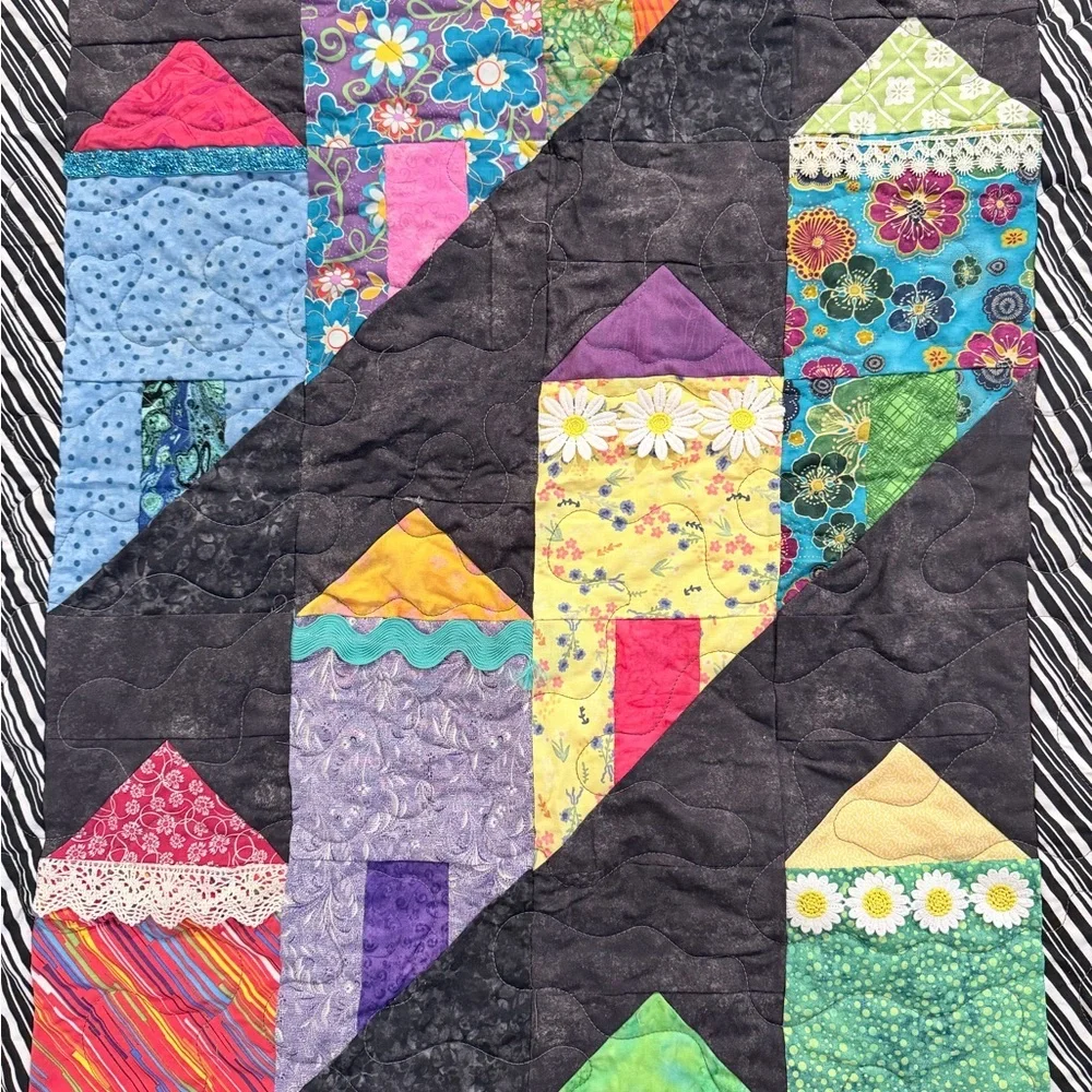 Handmade Patchwork Lap Quilt Blanket Wall Tapestry Boho